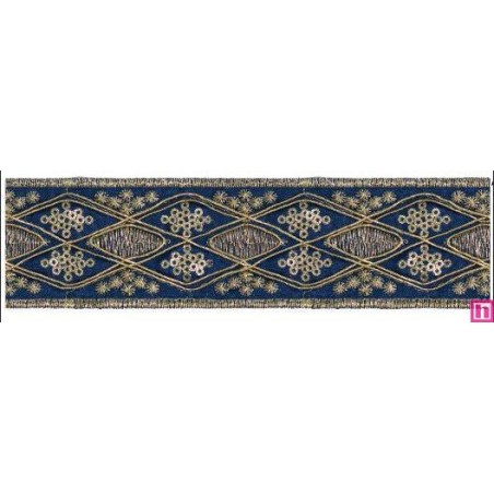 981253-0020 GALON FANTASIA ANDREA 45 MM. POLIESTER+PET MARINO/DORADO Venta en piezas de 9.10 M