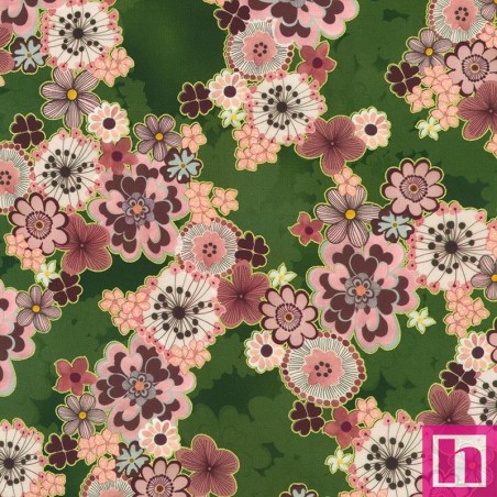 P135-SRKDM-23508-45 PATCH. AMERICANO IMPERIAL COLLECTION - GRACEFUL GRANES (01) 110 CM. ALGODON 100% VERDE/METALLIC Venta en pie