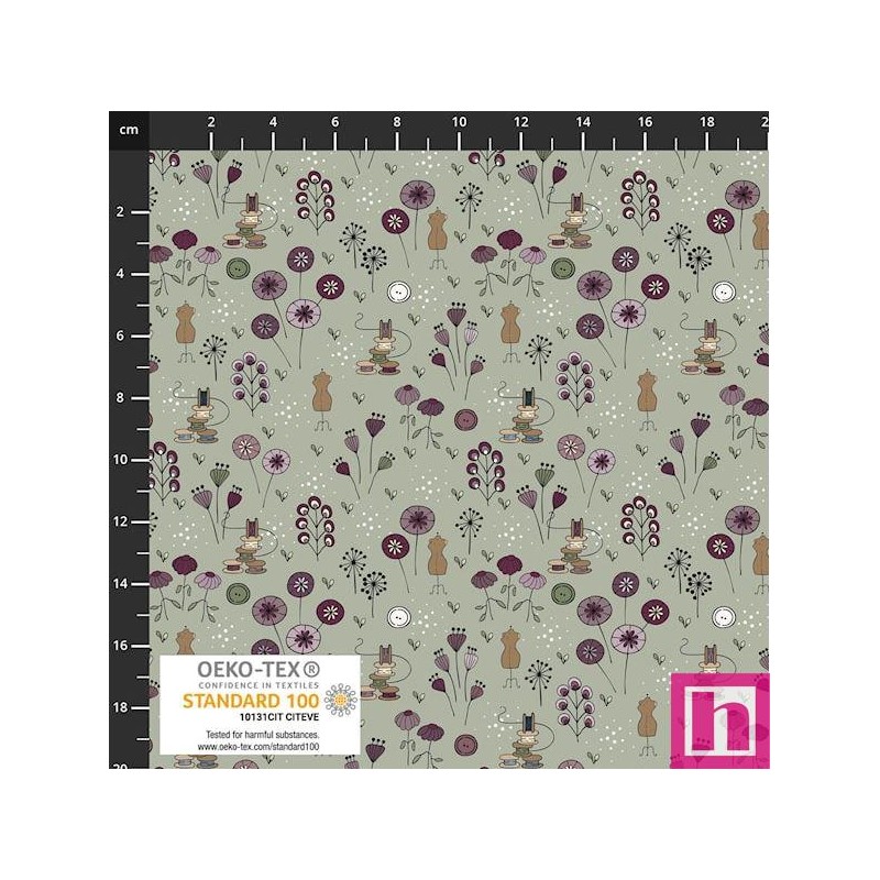 P137-4504-079 PATCH.AMERICANO BOBBINS AND BLOOMS (14) 110 CM. ALGODON 100% VERDE Venta en piezas de 6.00 M