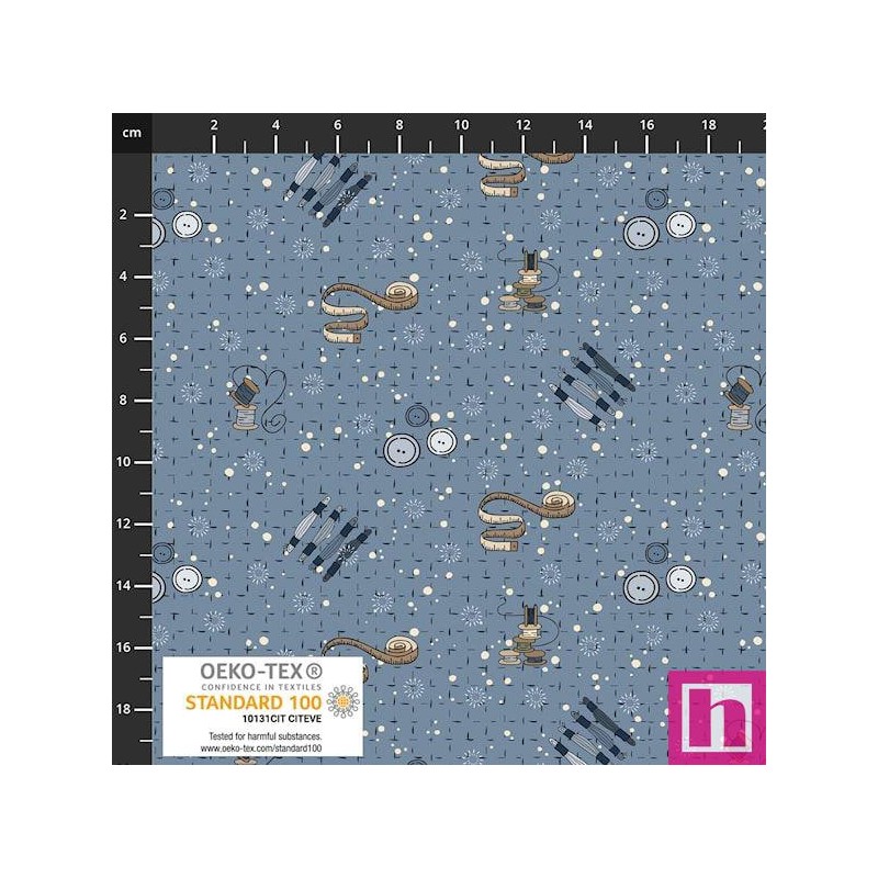 P137-4504-081 PATCH.AMERICANO BOBBINS AND BLOOMS (02) 110 CM. ALGODON 100% AZUL Venta en piezas de 6.00 M