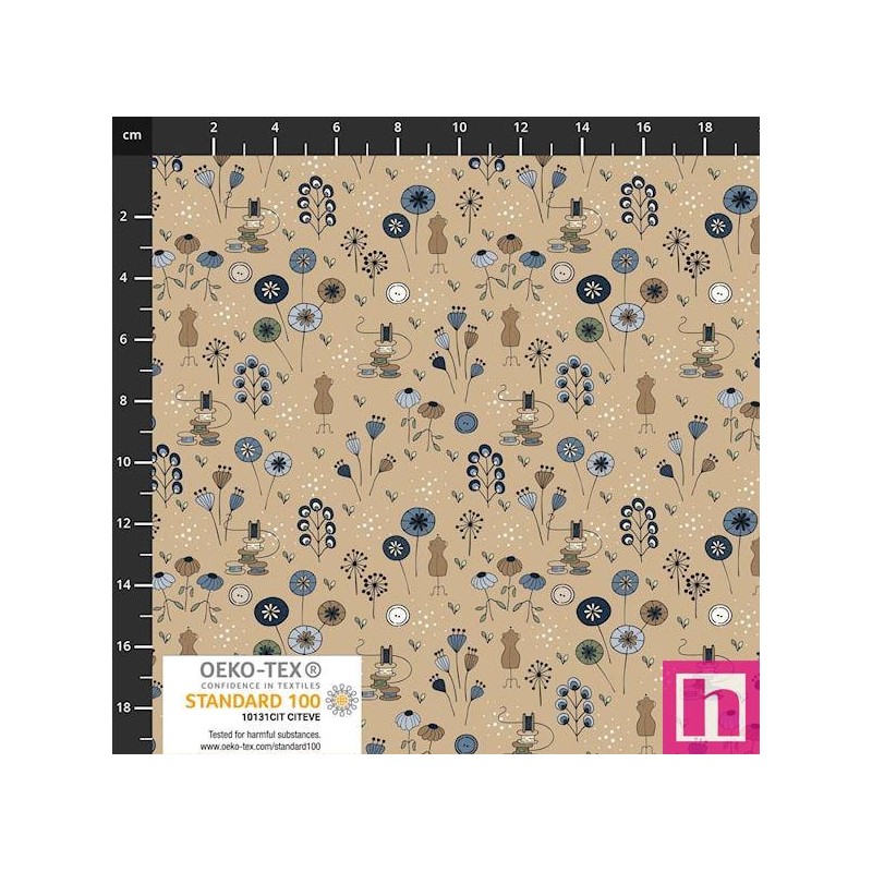 P137-4504-086 PATCH.AMERICANO BOBBINS AND BLOOMS (07) 110 CM. ALGODON 100% TAUPE Venta en piezas de 6.00 M