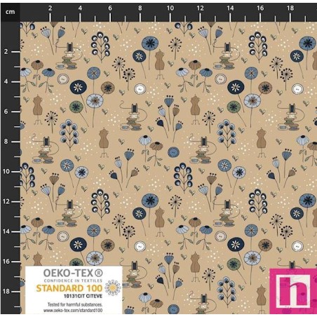 P137-4504-086 PATCH.AMERICANO BOBBINS AND BLOOMS (07) 110 CM. ALGODON 100% TAUPE Venta en piezas de 6.00 M