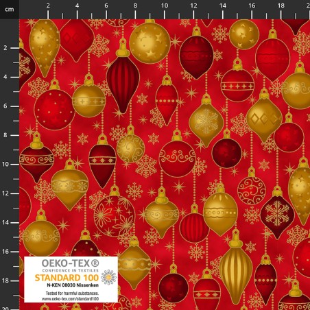 4593-002 PATCH.AMERICANO CHRISTMAS TIME (02) 110 CM. ALGODON 100% ROJO/DORADO METALLIC Venta en piezas de 6.00 M