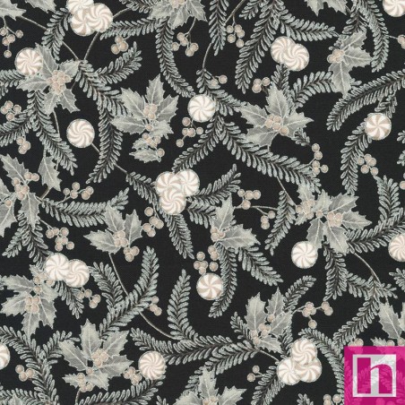 P135-SRKM-22948-304 PATCH. AMERICANO HOLIDAY FLOURISH PEPPERMINT TWIST (61) 110 CM. ALGODON 100% NEGRO/PLATA Venta en piezas de
