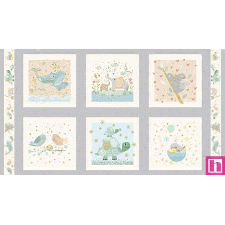 P121-AMLO6494GREY PATCH. AMERICANO A MOTHER´S LOVE (02) PANEL 60X110 CM. ALGODON 100% GRIS Venta en piezas de 7.00 M