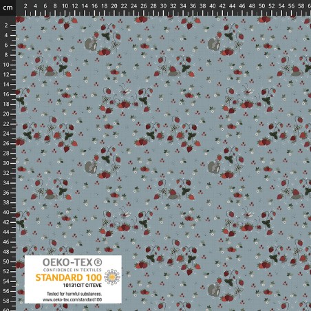 P137-4504-296 PATCH.AMERICANO STRAWBERRY MISCHIEF (04) 110 CM. ALGODON 100% AZUL Venta en piezas de 6.00 M