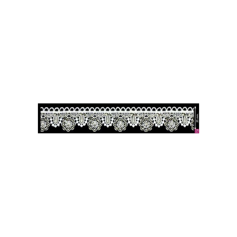 137300-102 PUNTILLA GUIPUR FANTASIA ABIDEMI 25 MM. POLIESTER + PET+CRISTAL MARFIL/NEGRO Venta en piezas de 9.10 M