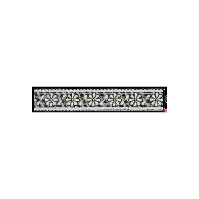 137301-102 GALON GUIPUR FANTASIA ABIDEMI 27 MM. POLIESTER + PET+CRISTAL MARFIL/NEGRO Venta en piezas de 9.10 M