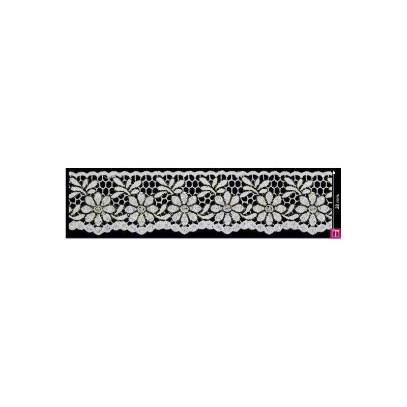 137302-102 PUNTILLA GUIPUR FANTASIA ABIDEMI 38 MM. POLIESTER + PET+CRISTAL MARFIL/NEGRO Venta en piezas de 9.10 M