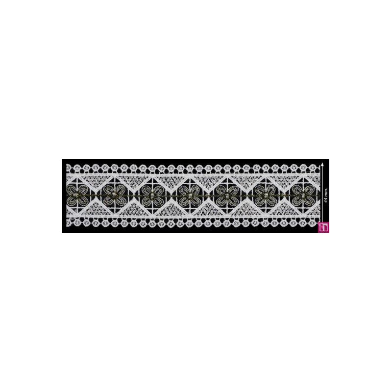 137303-102 GALON GUIPUR FANTASIA ABIDEMI 44 MM. POLIESTER + PET+CRISTAL MARFIL/NEGRO Venta en piezas de 9.10 M
