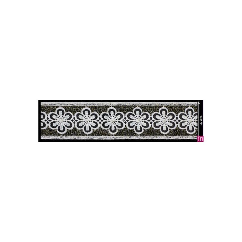 137305-102 GALON GUIPUR FANTASIA ABIDEMI 37 MM. POLIESTER + PET+CRISTAL MARFIL/NEGRO Venta en piezas de 9.10 M
