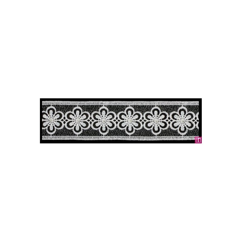 137305-103 GALON GUIPUR FANTASIA ABIDEMI 37 MM. POLIESTER + PET+CRISTAL BLANCO/NEGRO Venta en piezas de 9.10 M