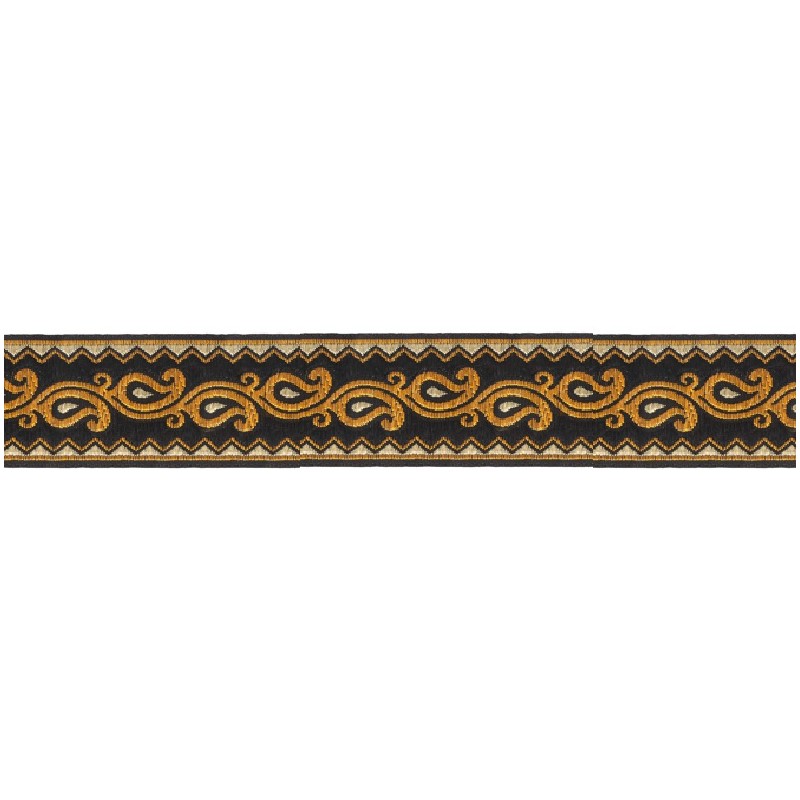 606045-02 CINTA JACQUARD ALIM 33 MM. POLIESTER 100% NEGRO/DORADO Venta en piezas de 9.00 M