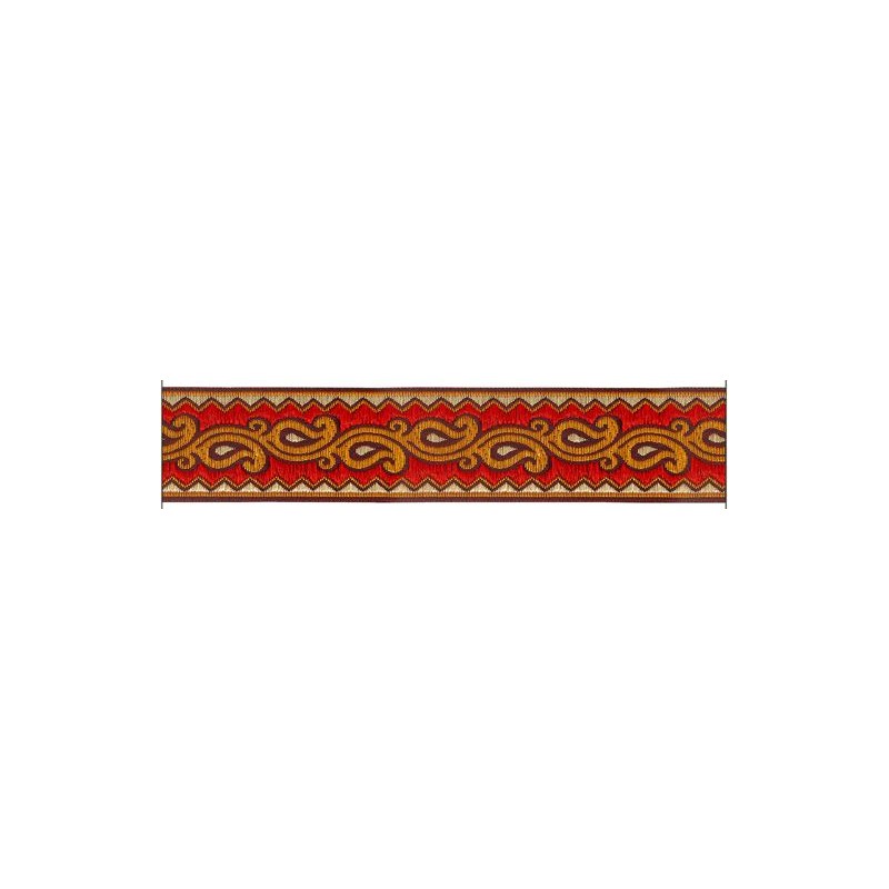 606045-09 CINTA JACQUARD ALIM 33 MM. POLIESTER 100% ROJO/DORADO Venta en piezas de 9.00 M