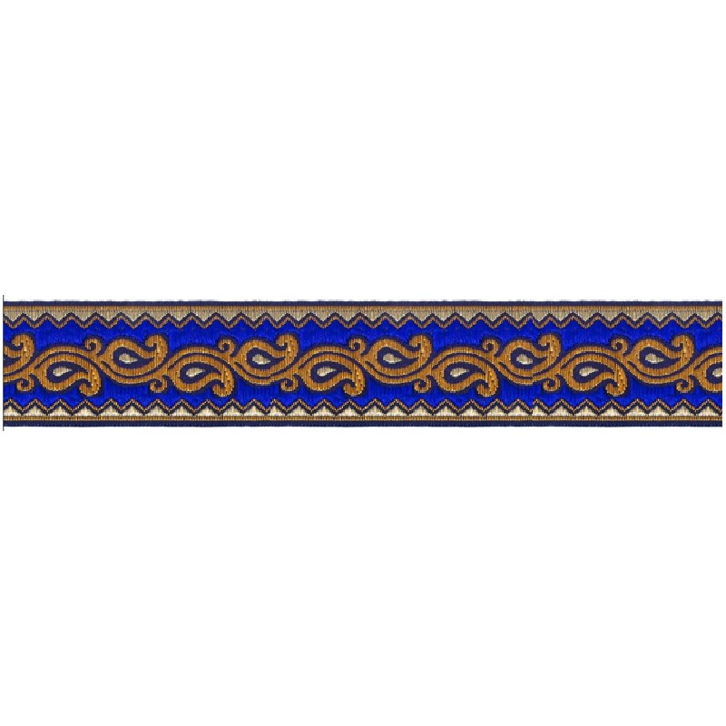 606045-19 CINTA JACQUARD ALIM 33 MM. POLIESTER 100% AZUL/DORADO Venta en piezas de 9.00 M