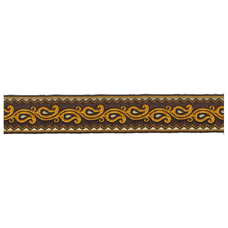 606045-25 CINTA JACQUARD ALIM 33 MM. POLIESTER 100% MARRON/DORADO Venta en piezas de 9.00 M
