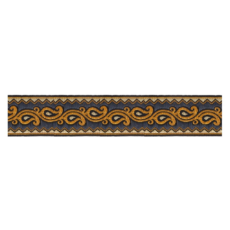 606045-36 CINTA JACQUARD ALIM 33 MM. POLIESTER 100% MARINO/DORADO Venta en piezas de 9.00 M