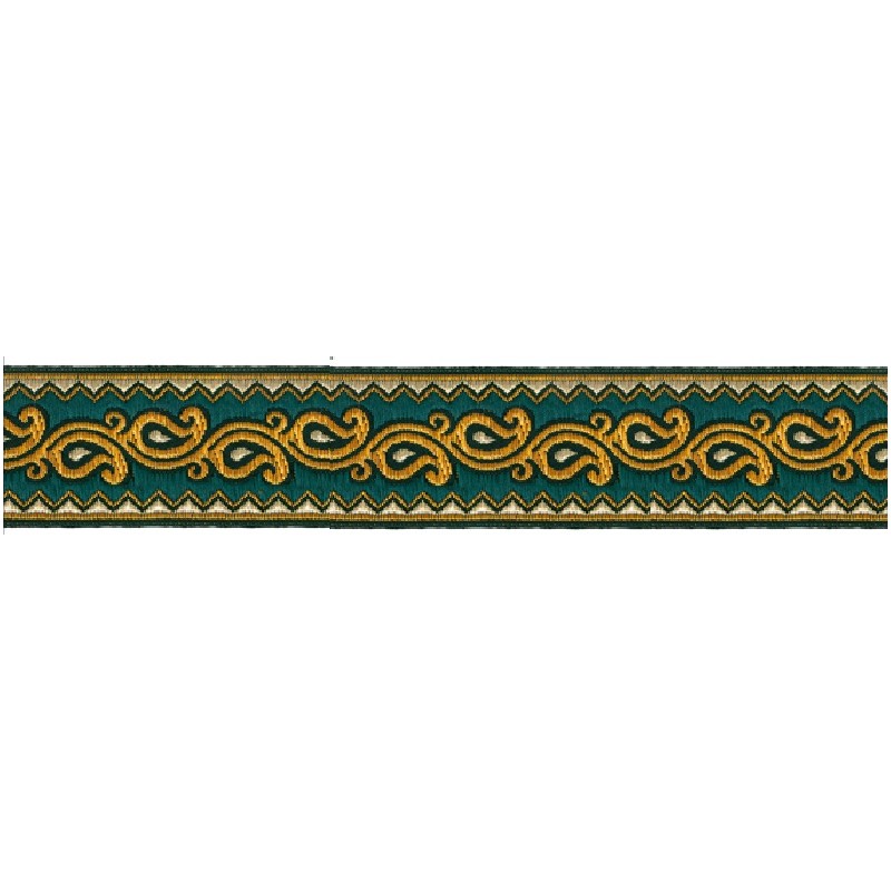 606045-52 CINTA JACQUARD ALIM 33 MM. POLIESTER 100% VERDE/DORADO Venta en piezas de 9.00 M