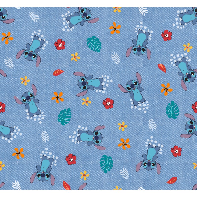 67245 TEJIDO ESTAMPADO STITCH (00) 1.40 M. 130 GR/M2 ALGODON 100% AZUL/MULTI Venta en piezas de 6.00 M