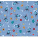 67245 TEJIDO ESTAMPADO STITCH (00) 1.40 M. 130 GR/M2 ALGODON 100% AZUL/MULTI Venta en piezas de 6.00 M
