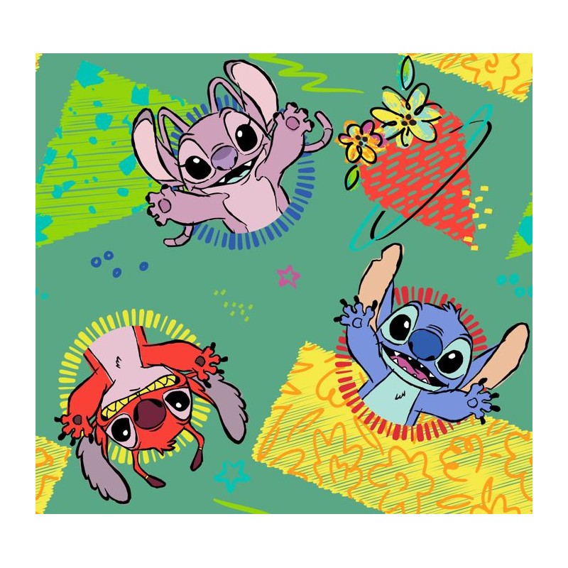 67907 TEJIDO ESTAMPADO STITCH (00) 1.40 M. 130 GR/M2 ALGODON 100% VERDE Venta en piezas de 6.00 M