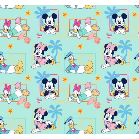 67912 TEJIDO ESTAMPADO MINNIE AND FRIENDS (00) 1.40 M. 130 GR/M2 ALGODON 100% MENTA Venta en piezas de 6.00 M
