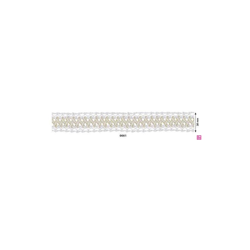 902074-0001 GALON FANTASIA UMAX 25 MM. POLIESTER 100% BLANCO/DORADO Venta en piezas de 18.00 M