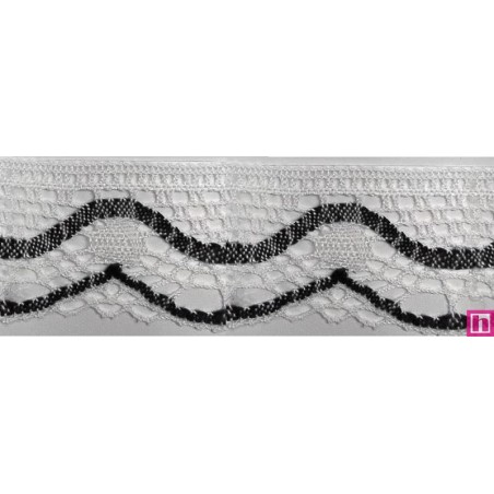 9622-008 PUNTILLA BOLILLO KEILY 45 MM. POLIESTER 100% BLANCO/MARINO Venta en piezas de 25.00 M