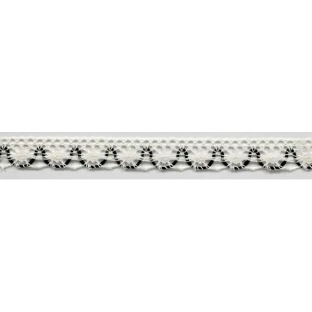 9623-23 PUNTILLA BOLILLO ACHIOTE 15 MM. POLIESTER 100% MARFIL/MARINO Venta en piezas de 25.00 M
