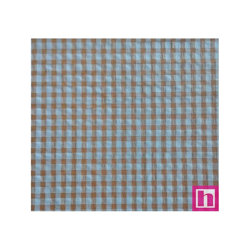 67410 VICHY SEERSUKER WINKER (10) 150 CM. 150 GR/M2. ALG.ORG. 60%-POL.REC. 40% AZUL/MARRON Venta en piezas de 7.00 M