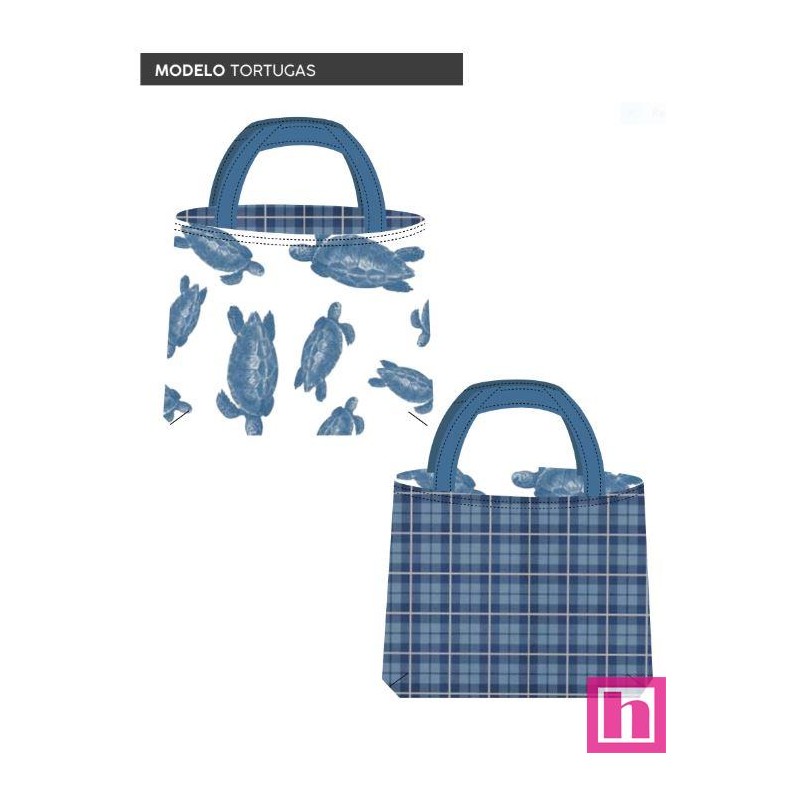 67439 TOTE BAGS TORTUGAS - REVERSIBLE Y REPELENTE AL AGUA (19) 45X50 CMS. POLIESTER 100% BLANCO/AZUL Venta en piezas de 1.00 U