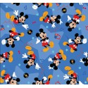 67909 TEJIDO ESTAMPADO MICKEY PARTY (00) 1.40 M. 130 GR/M2 ALGODON 100% AZUL Venta en piezas de 6.00 M