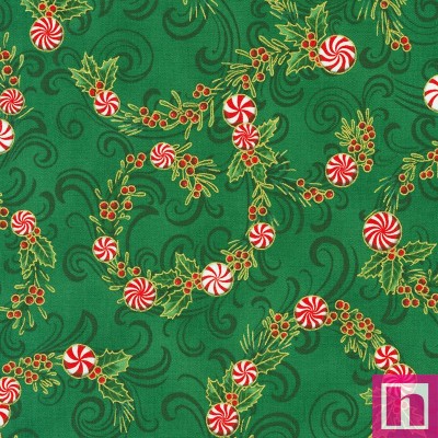 P135-SRKM-22947-274 PATCH. AMERICANO HOLIDAY FLOURISH PEPPERMINT TWIST (37) 110 CM. ALGODON 100% VERDE/DORADO Venta en piezas de