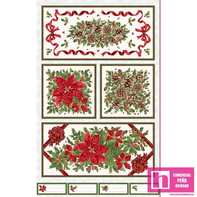 P17-MASM10180-K PATCH. AMERICANO EVERGREEN BOWS (02) PANEL 70x110 ALGODON 100% BLANCO/ROJO METALLIC Venta en piezas de 7.00 M