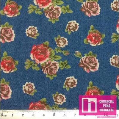 57652 SPRING ROSE DENIM ESTAMPADO (01) 1.60 M. ALG.70%-POL.30% DENIM Venta en piezas de 10.00 M