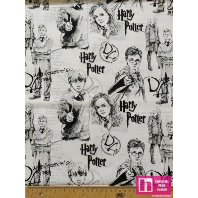 58930 PATCH.AMERIC. HARRY POTTER (10)  110 CM. ALGODON 100% BLANCO/NEGRO Venta en piezas de 5.00 M