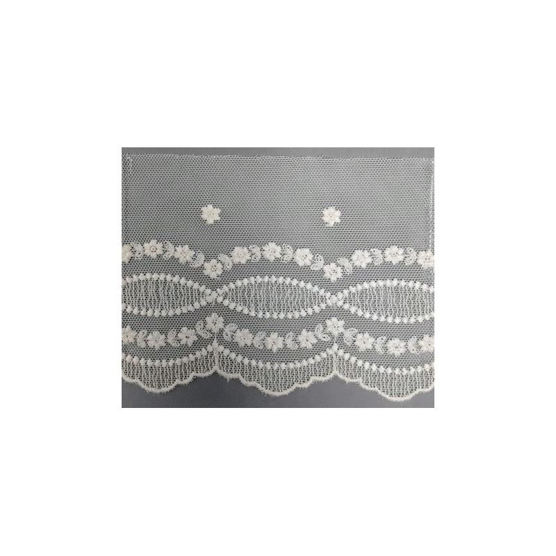 12291-0 PUNTILLA TUL BORDADO SAMAR 110 MM. POLIESTER 100% NATURAL Venta en piezas de 14.80 M