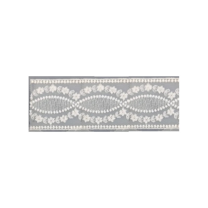 12294-0 GALON TUL BORDADO SAMAR 55 MM. POLIESTER 100% NATURAL Venta en piezas de 14.80 M