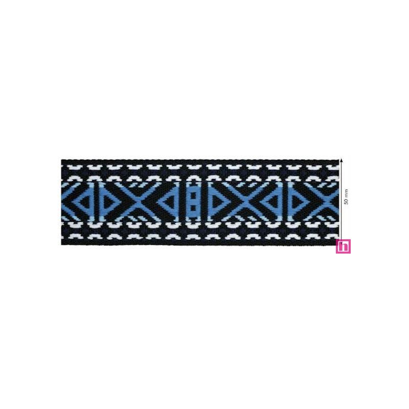 125506-50-20 CINTA MOCHILA FANTASIA ALIXXA 50 MM. POLIESTER 100% NEGRO/AZUL Venta en piezas de 22.00 M