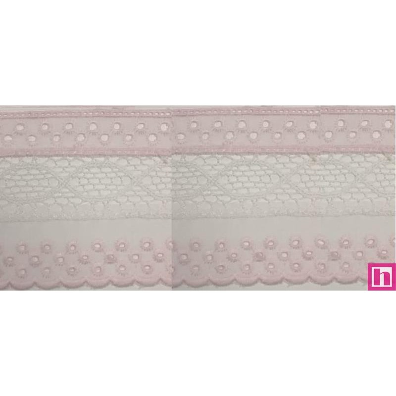 145740-011 PUNTILLA BATISTA+BOLILLO TAREN 65 MM. POLIESTER 50%-ALGODON 50% BLANCO/ROSA Venta en piezas de 13.80 M