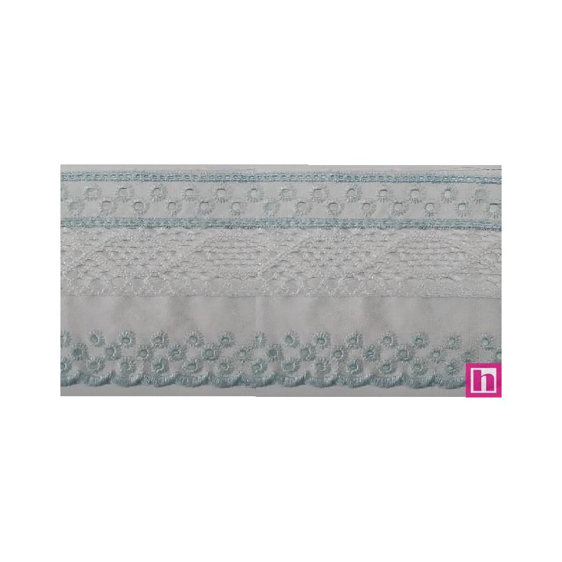 145740-021 PUNTILLA BATISTA+BOLILLO TAREN 65 MM. POLIESTER 50%-ALGODON 50% BLANCO/CELESTE Venta en piezas de 13.80 M