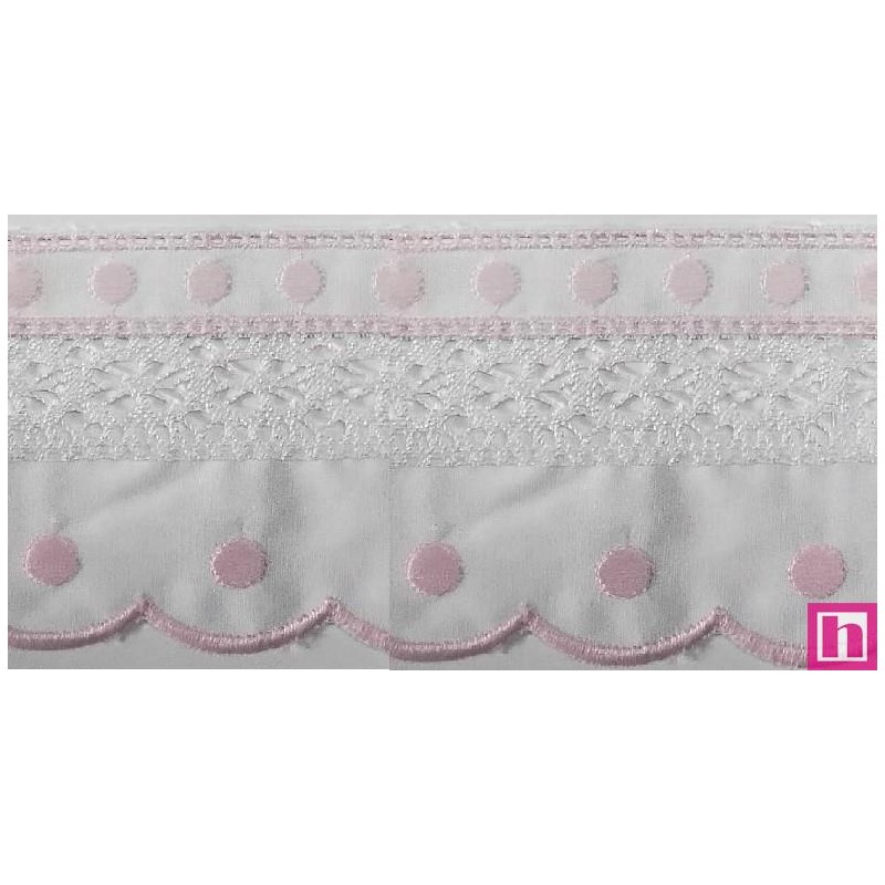 145741-011 PUNTILLA BATISTA+BOLILLO IZEL 70 MM. POLIESTER 50%-ALGODON 50% BLANCO/ROSA Venta en piezas de 13.80 M