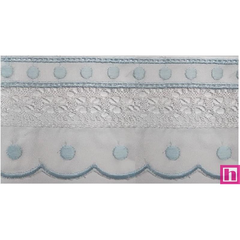 145741-021 PUNTILLA BATISTA+BOLILLO IZEL 70 MM. POLIESTER 50%-ALGODON 50% BLANCO/CELESTE Venta en piezas de 13.80 M