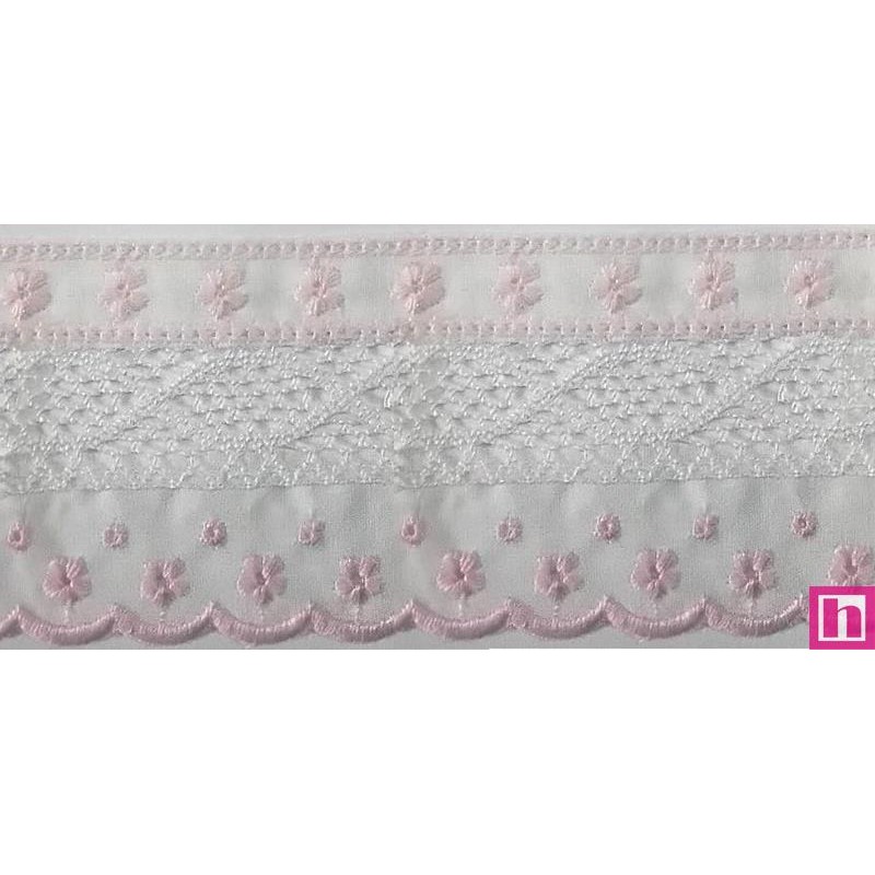 145742-011 PUNTILLA BATISTA+BOLILLO DAREL 60 MM. POLIESTER 50%-ALGODON 50% BLANCO/ROSA Venta en piezas de 13.80 M