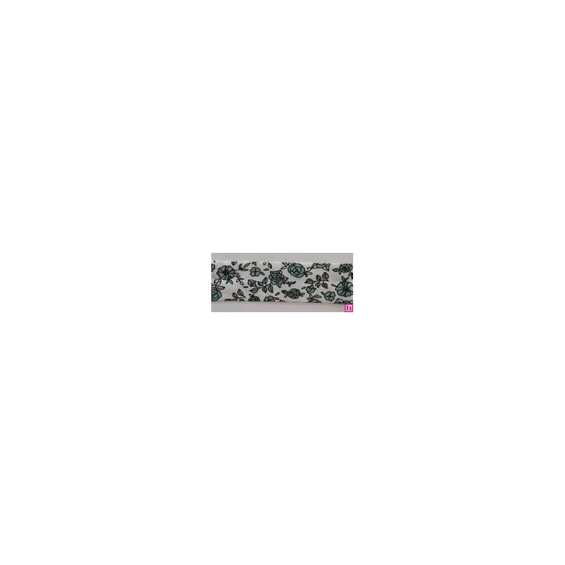 3366-18-02 BIES PERFILADO EILEN-FLORAL 18 MM. POLIESTER 70%-ALGODON 30% BLANCO/CELESTE Venta en piezas de 25.00 M