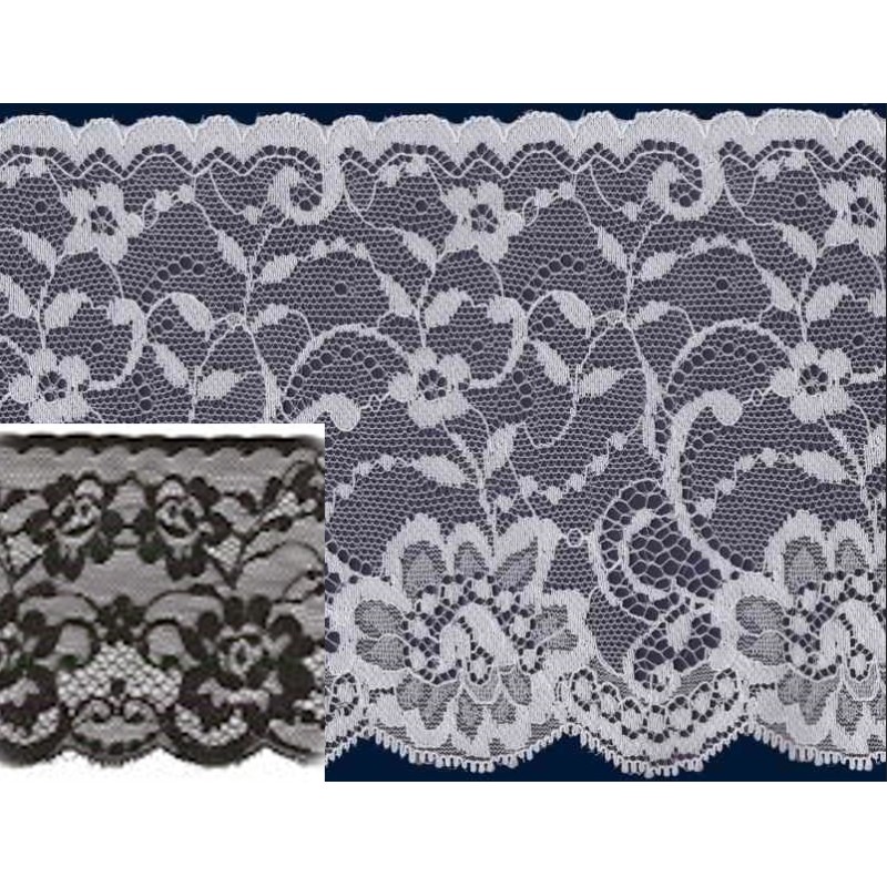 58586 FLORA PUNTILLA NYLON 110 MM. POLIAMIDA 100% NEGRO Venta en piezas de 20.00 M