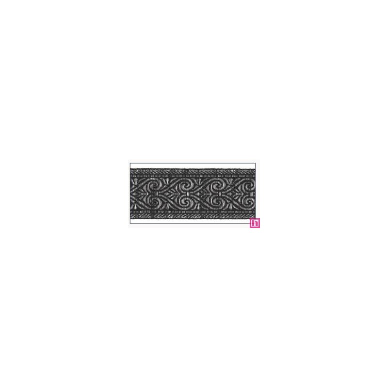 606031-50-105 CINTA JACQUARD MINOS 50 MM. POLIESTER 100% NEGRO/PLATA Venta en piezas de 10.00 M