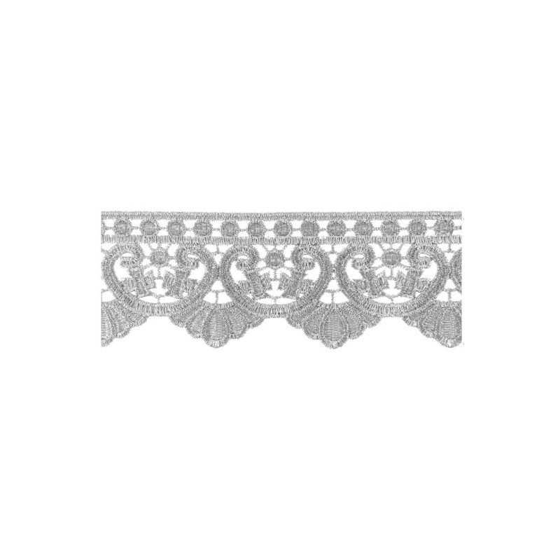 654719-101 PUNTILLA GUIPUR FANTASIA MAXWELL 60 MM. POLIESTER 100% PLATA Venta en piezas de 9.10 M