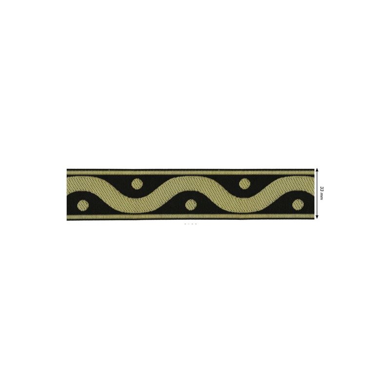 655376-100 CINTA JACQUARD RAYAN 33 MM. POLIESTER 100% NEGRO/DORADO Venta en piezas de 7.00 M