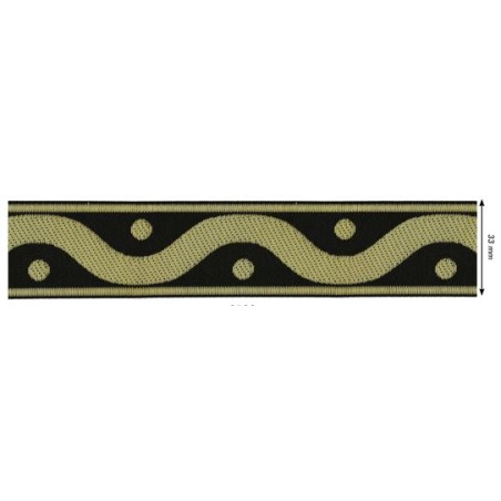 655376-100 CINTA JACQUARD RAYAN 33 MM. POLIESTER 100% NEGRO/DORADO Venta en piezas de 7.00 M